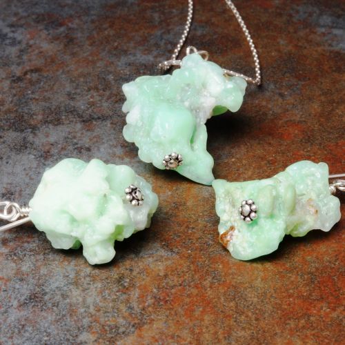 Handmade sterling silver natural chrysoprase jewellery collection